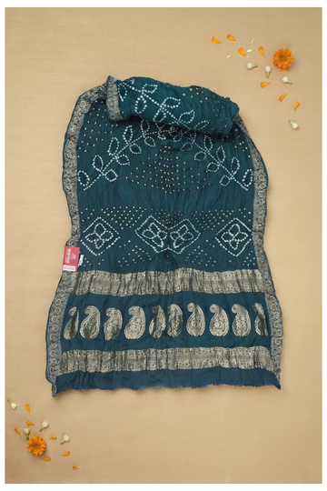 Deep Teal Bandhni Gajji Silk Wedding Saree
