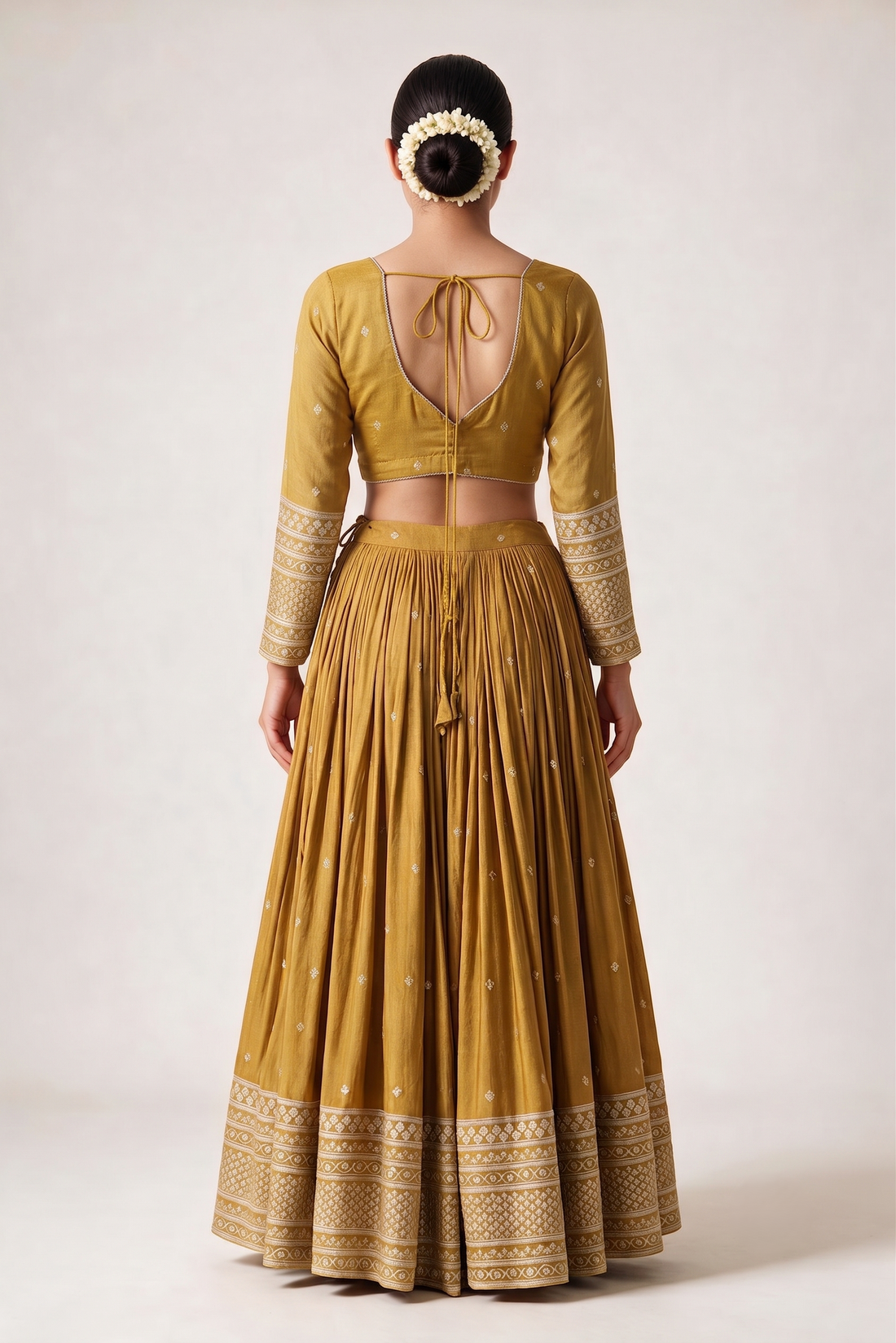 Mustard Yellow Blue Embroidered Chaniya Choli