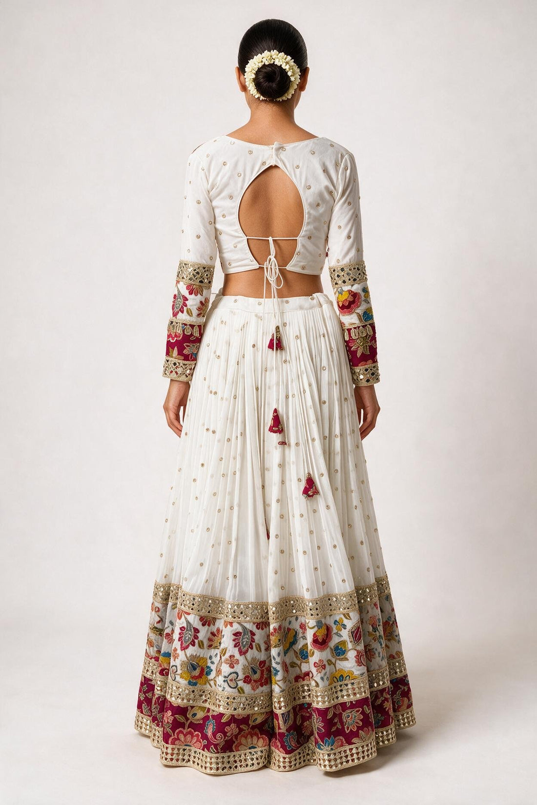 White & Magenta Floral Embroidered Chaniya Choli