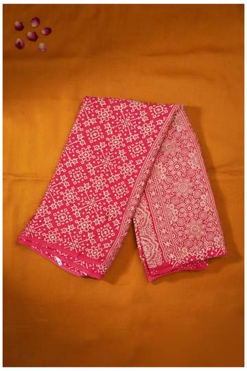 Rani Pink Ajrakh Art Silk Gift Purpose Saree