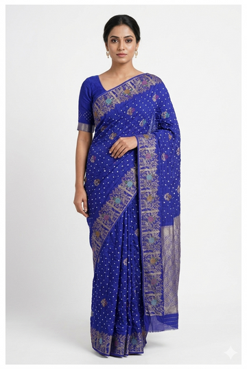 Royal Blue Bandhni Gajji Silk Wedding Party Wear Saree