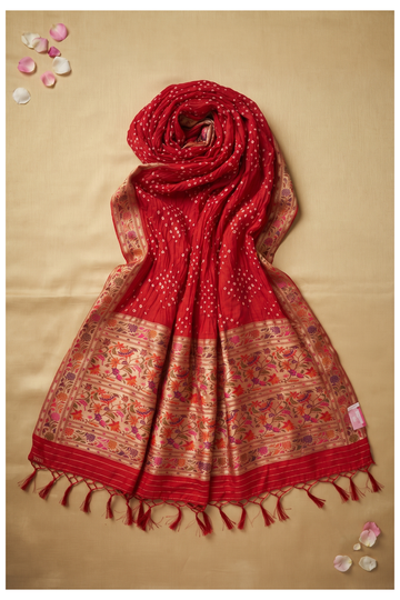 Red Bandhni Gajji Silk Wedding & Party Wear Saree