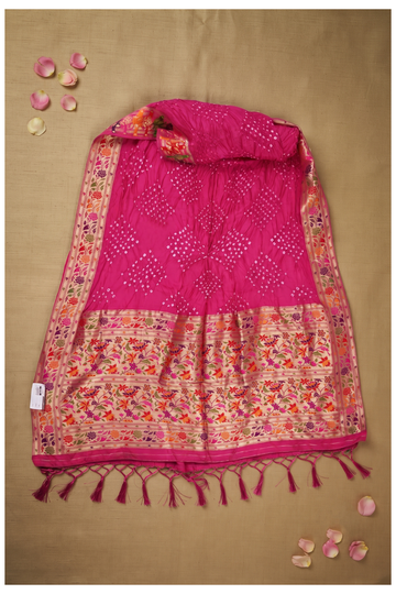Rani Pink Bandhni Art Silk Party Wear Saree