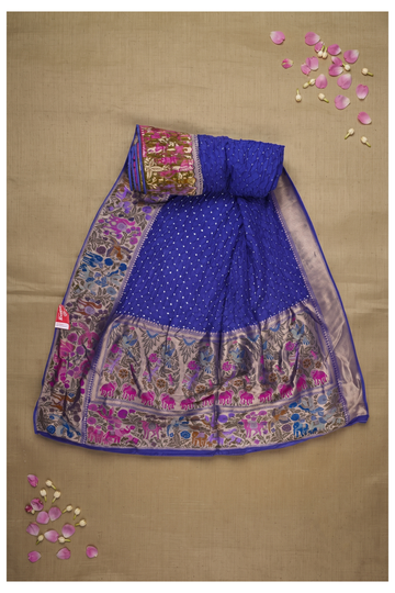 Royal Blue Bandhni Gajji Art Silk Wedding Party Saree