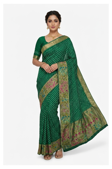 Bottle Green Gajji Silk Bandhni Party Wear Saree