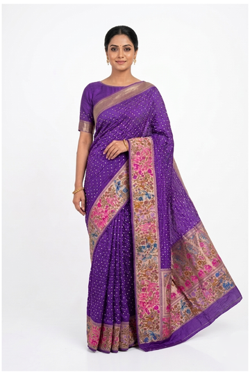 Purple Bandhni Gajji Silk Wedding Party Wear Saree