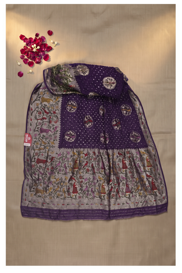 Deep Purple Gajji Silk Bandhni Wedding Saree