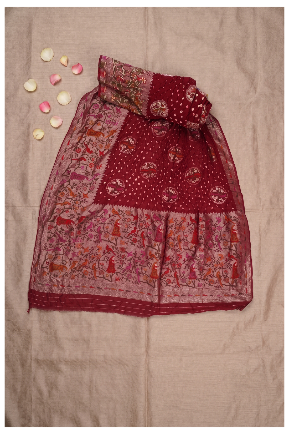 Elegant Maroon Cotton Silk Saree Blouse With Gold Zari Border