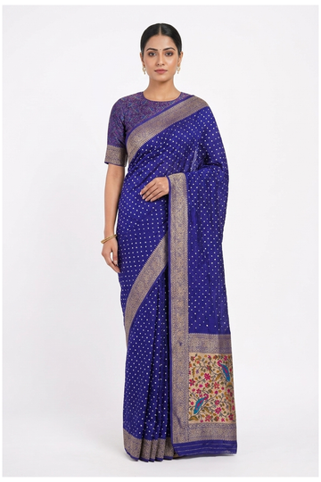 Royal Blue Bandhni Art Silk Wedding Saree