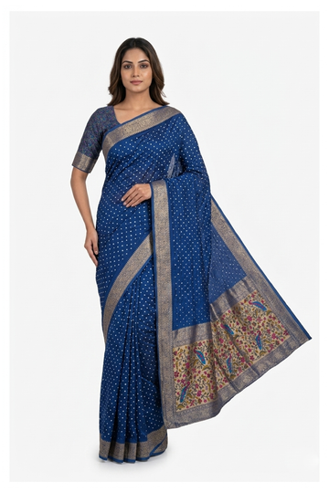Royal Blue Bandhni Art Gajji Silk Wedding & Party Wear Saree