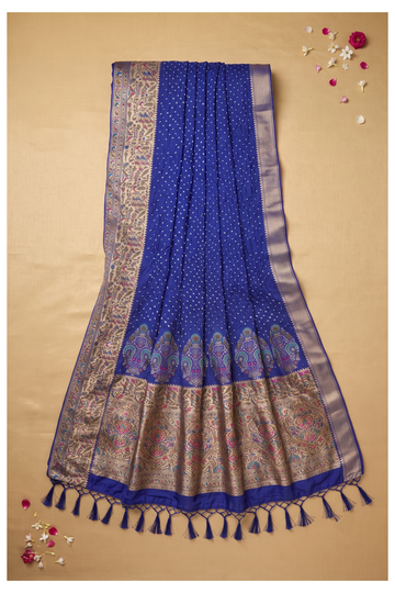 Royal Blue Bandhni Art Silk Wedding Party Wear Saree