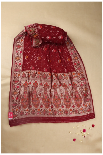 Maroon Paithani Bandhni Gajji Silk Wedding Saree