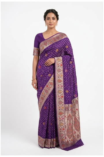 Violet Bandhni Art Silk Gajji Wedding Saree