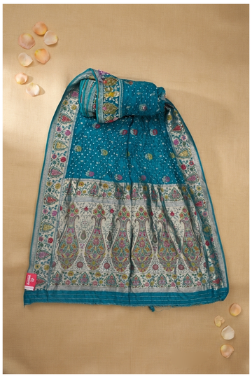 Teal Bandhni Paithani Gajji Silk Wedding Saree