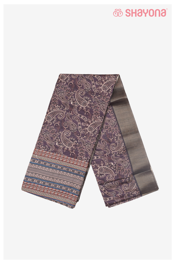 Dark Lavander Premium Cotton Saree With Printed