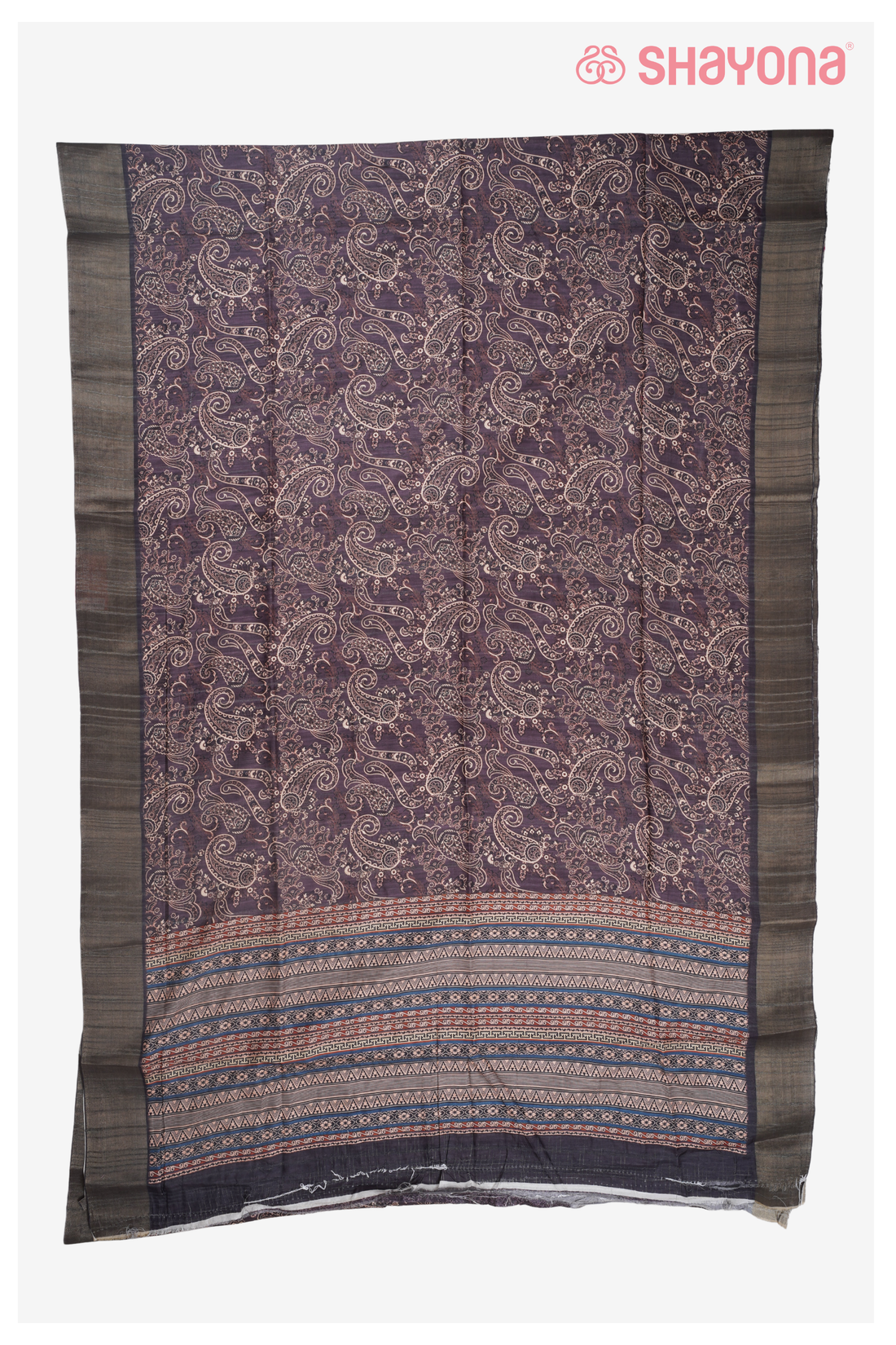 Dark Lavander Premium Cotton Saree With Printed