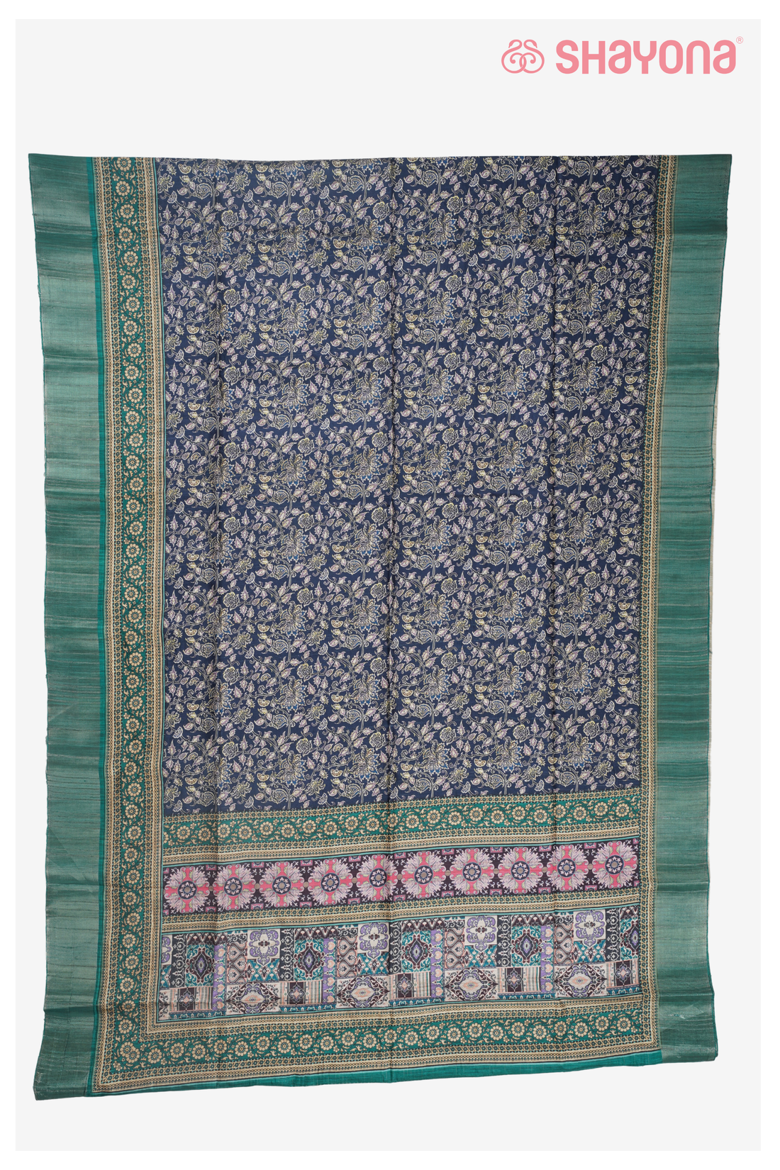 Navy Blue Premium Cotton Saree With Printed