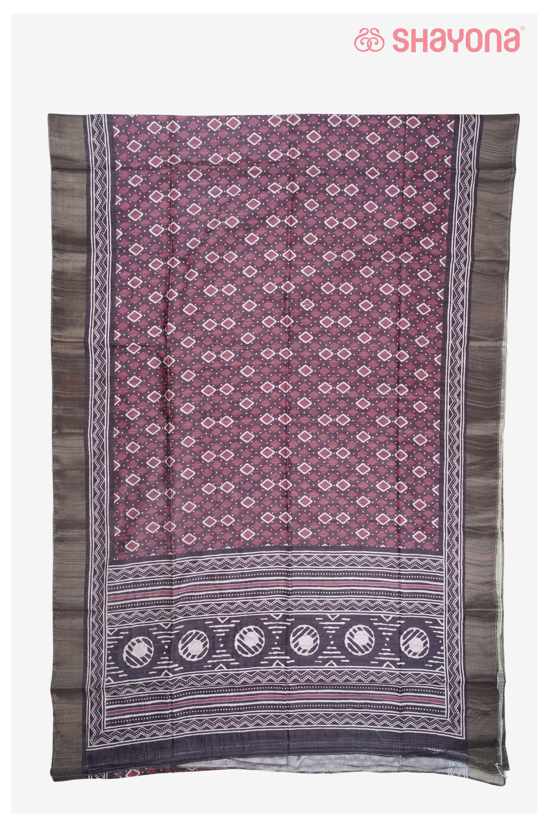 Wine Cotton Saree With Printed