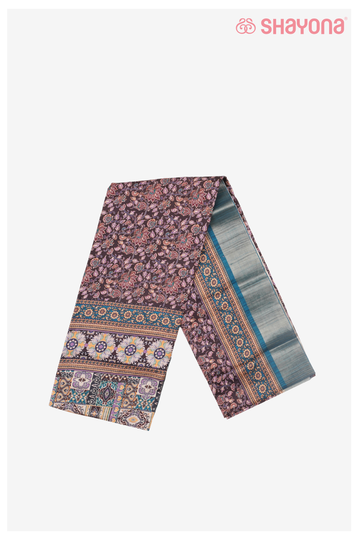 Plum Cotton Saree With Printed