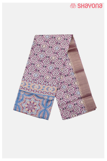 Lavender Cotton Saree With Printed