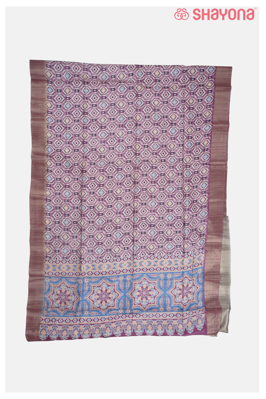 Lavender Cotton Saree With Printed