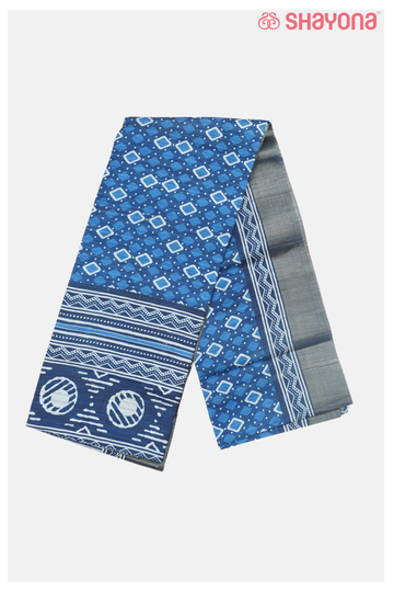 Blue Premium Cotton Saree With Printed Jal
