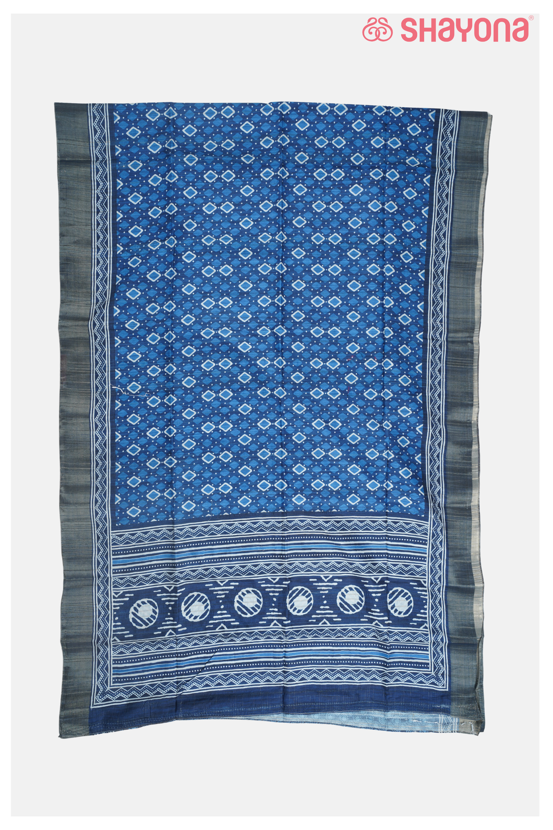 Blue Premium Cotton Saree With Printed Jal