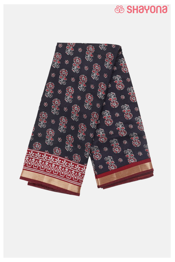 Deep Navy Cotton Printed Cotton Saree