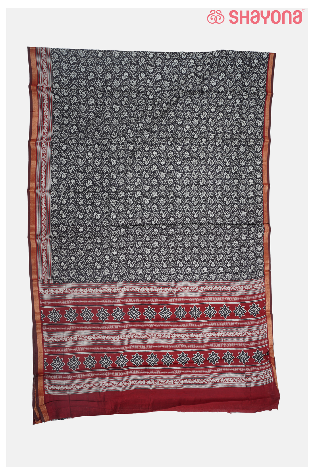 Black Printed Cotton Saree