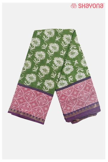 Green Printed Cotton Saree