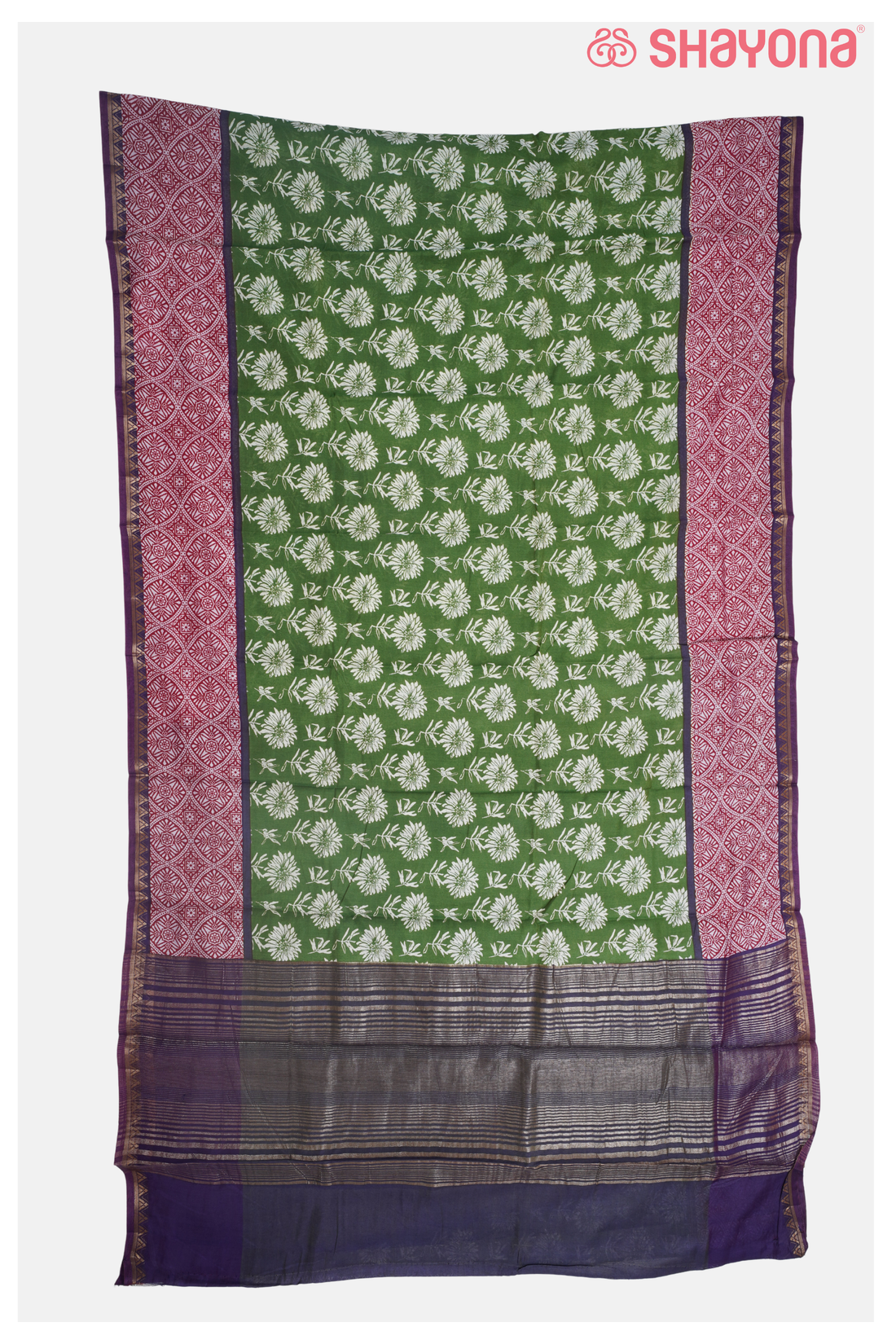Green Printed Cotton Saree