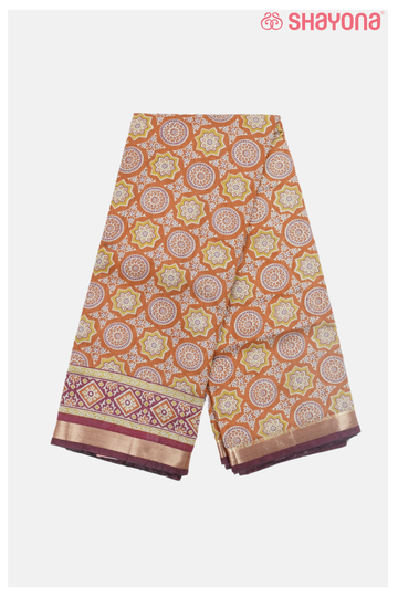 Orange Printed Cotton Saree