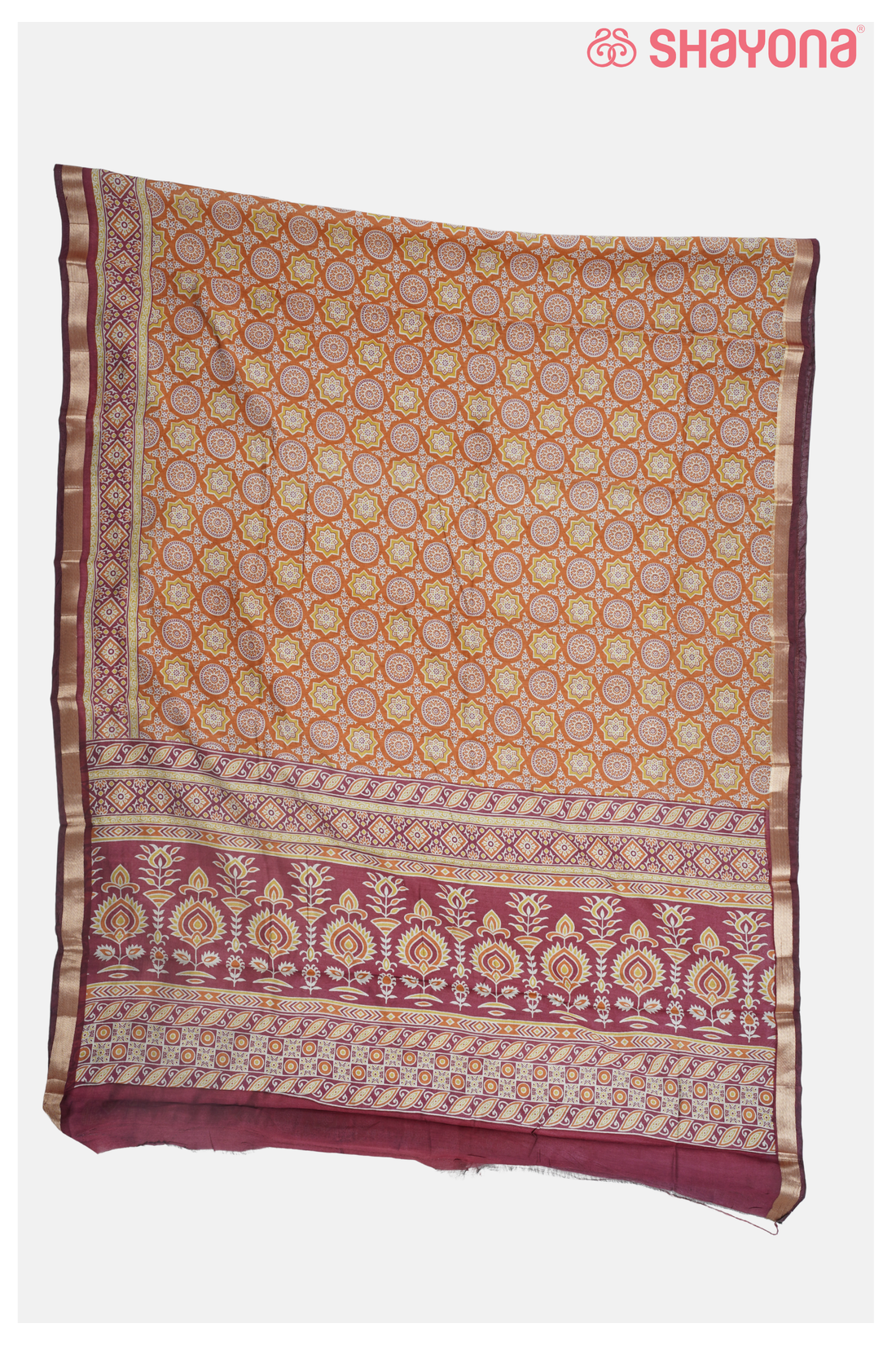Orange Printed Cotton Saree