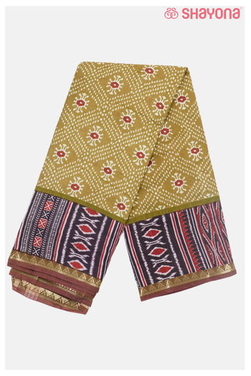 Olive Green Printed Cotton Saree