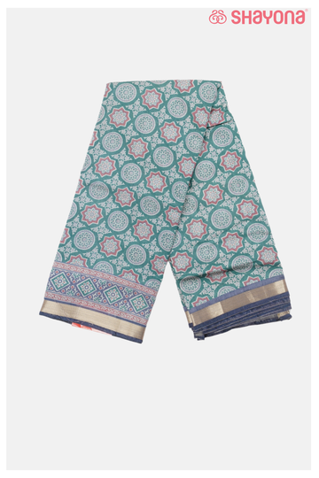 Pestal Sky Blue Printed Cotton Saree