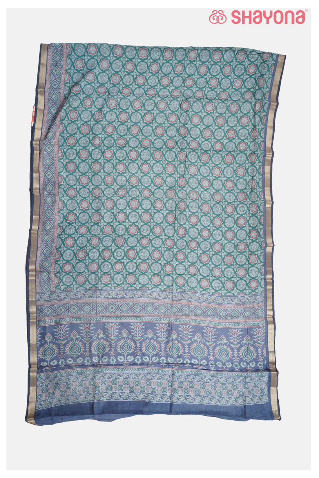Pestal Sky Blue Printed Cotton Saree