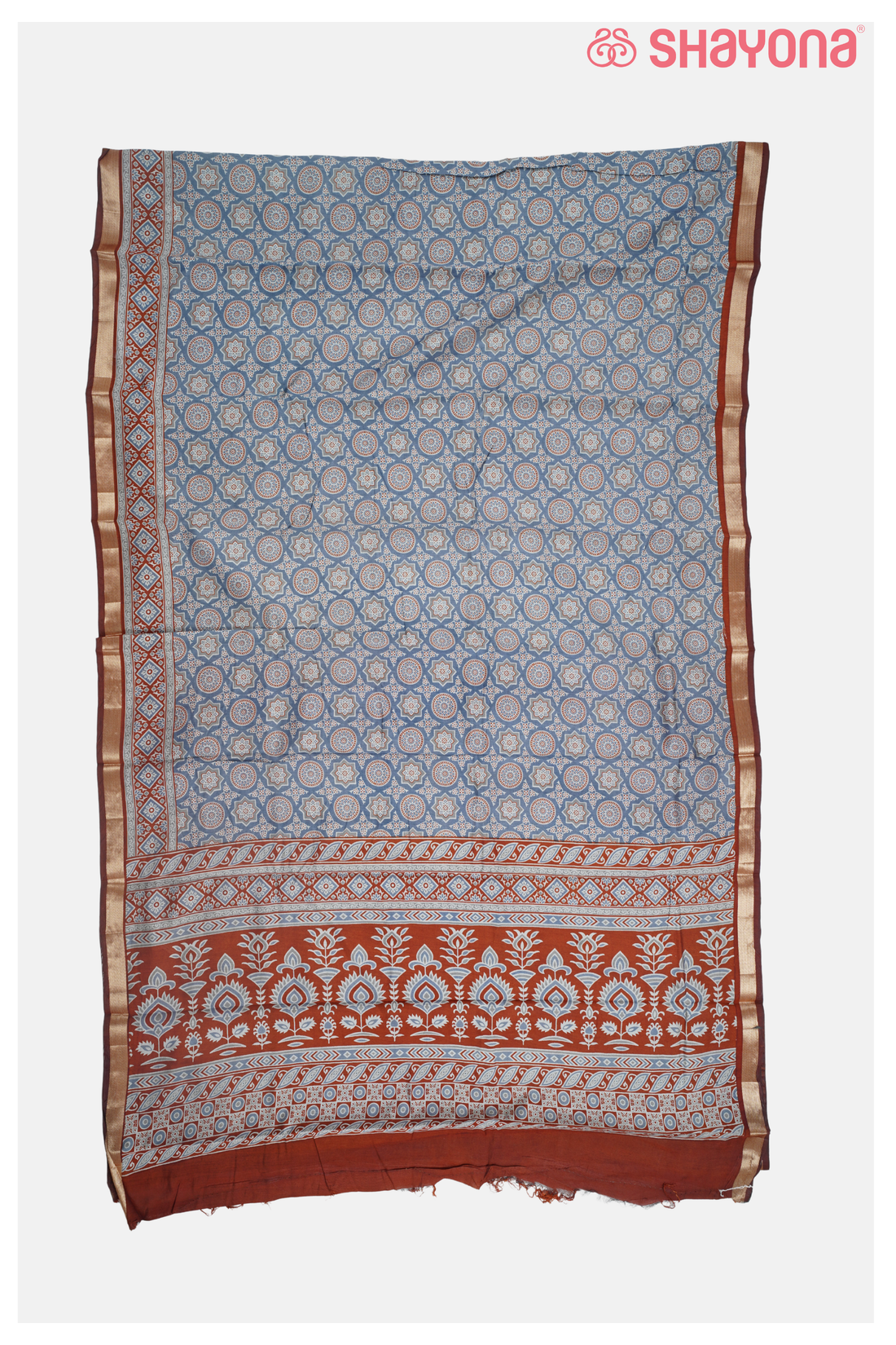 Light Navy Blue Printed Cotton Saree