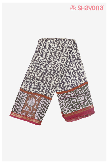 Light Black Printed Cotton Saree