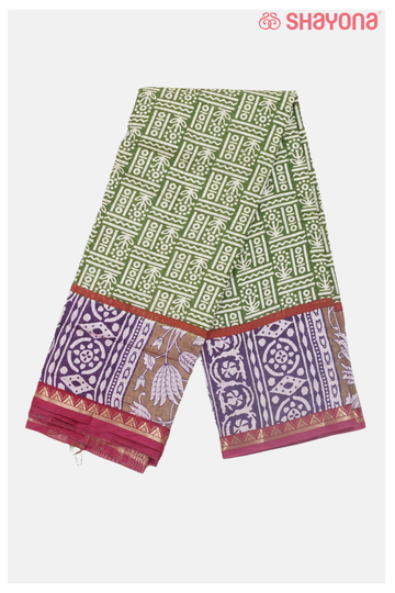 Mehendi Green Printed Cotton Saree