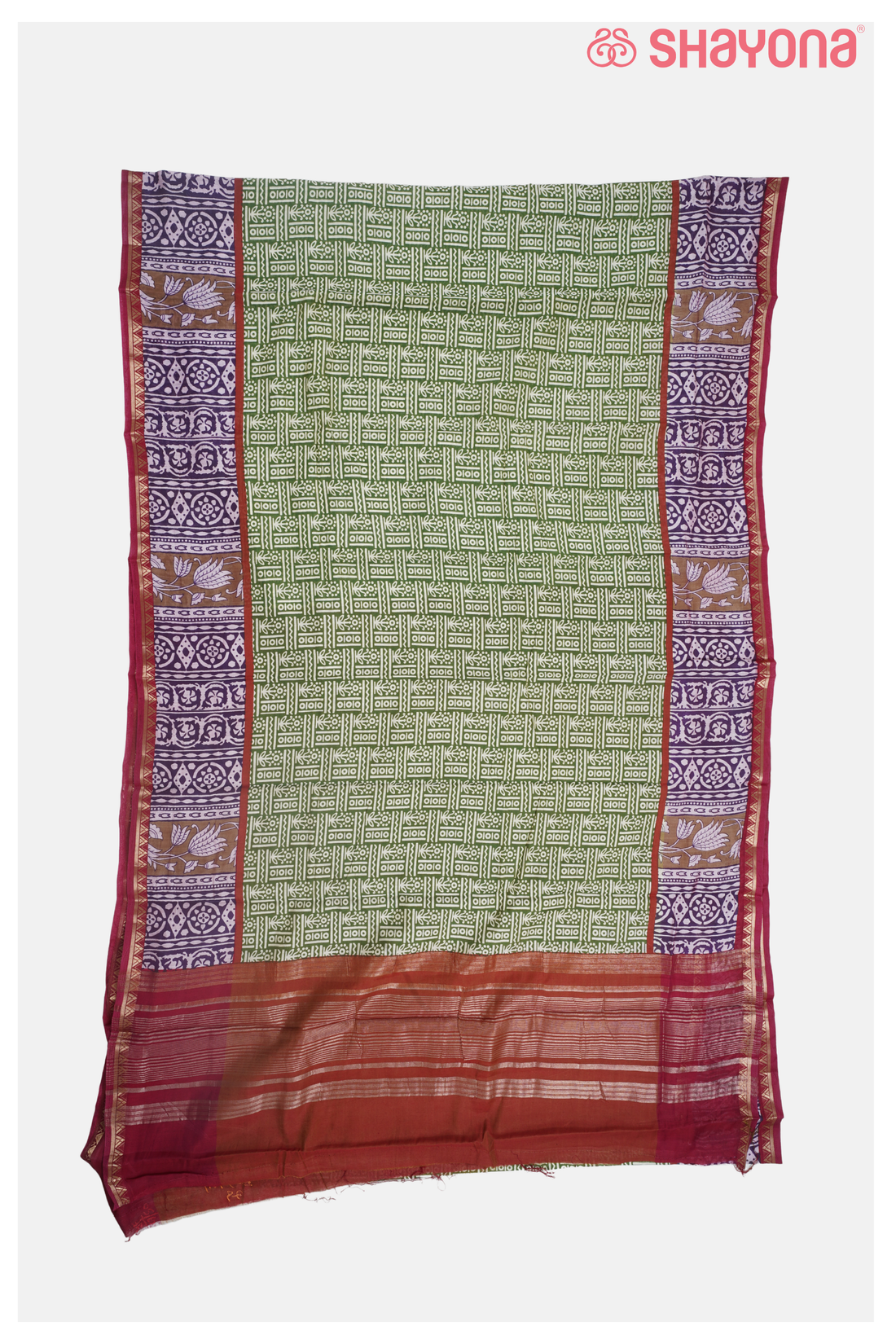 Mehendi Green Printed Cotton Saree