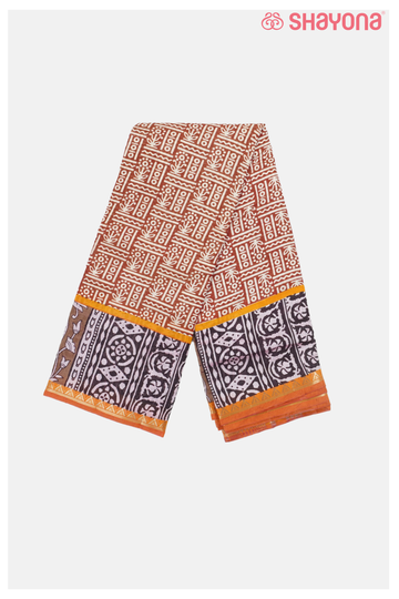 Rosy Brown Printed Cotton Saree