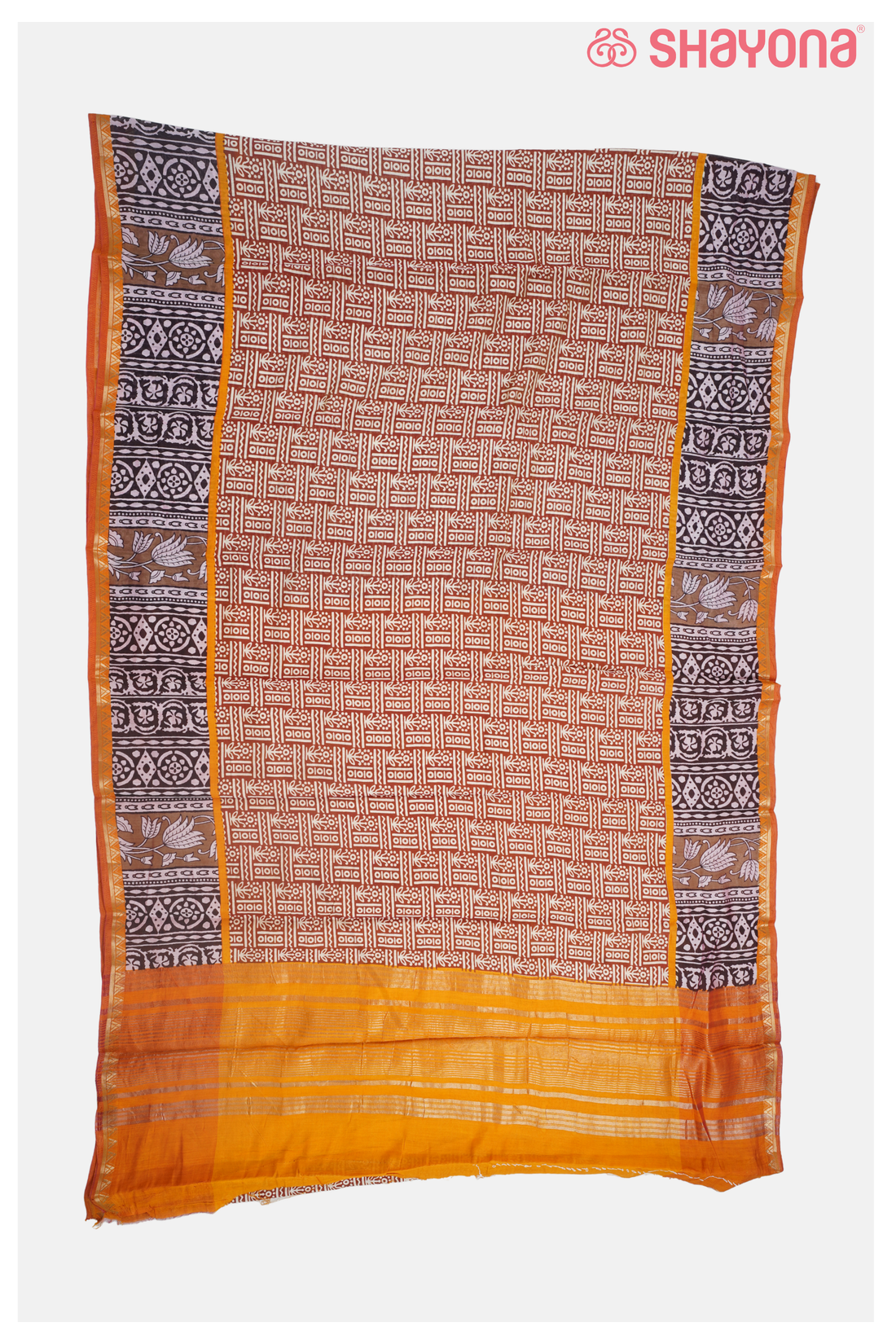 Rosy Brown Printed Cotton Saree