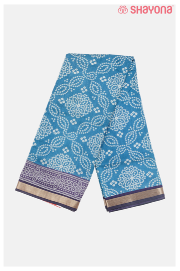Medium Blue Printed Cotton Saree