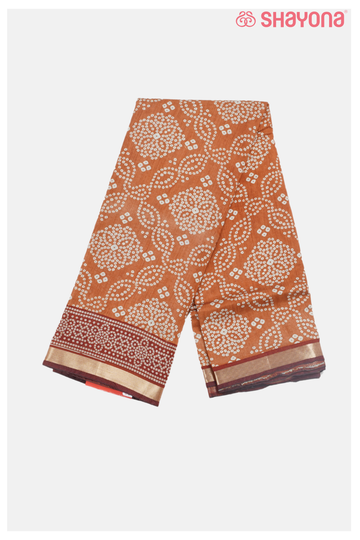 Orange Printed Cotton Saree