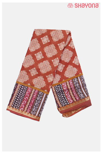 Reddish Copper Printed Cotton Saree