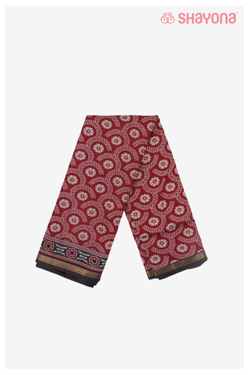 Maroon Floral Printed Premium Cotton Saree