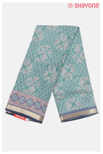 Light Cadet Blue Printed Cotton Saree