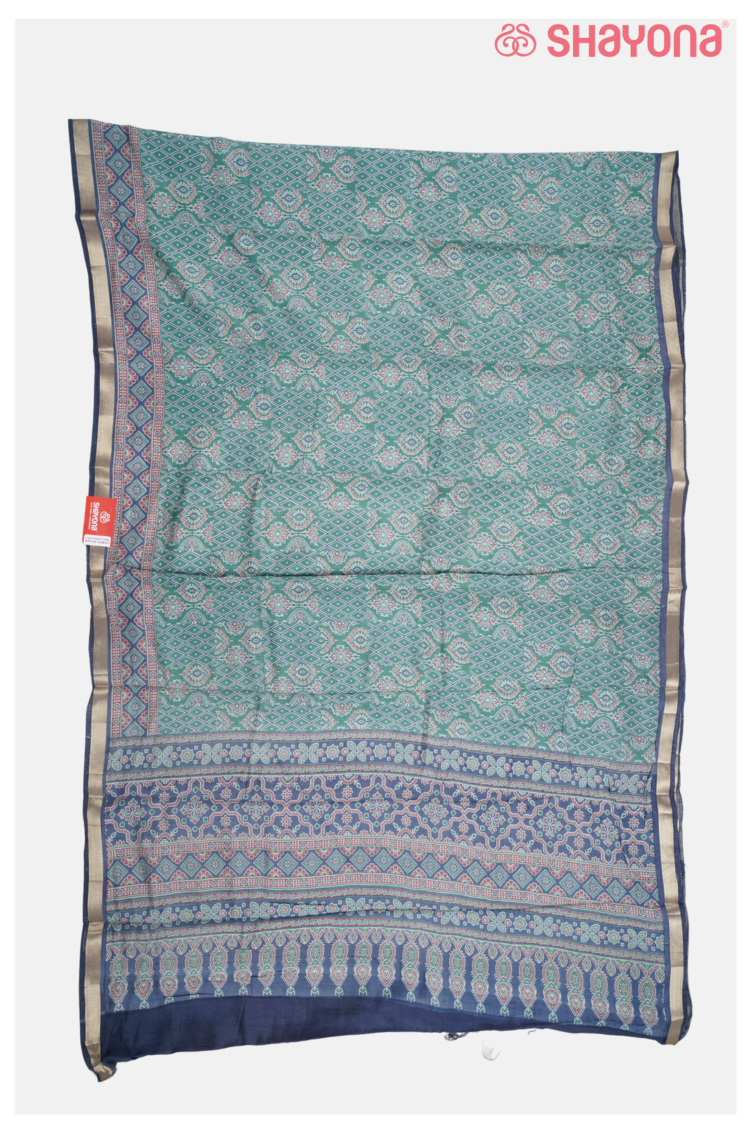 Light Cadet Blue Printed Cotton Saree