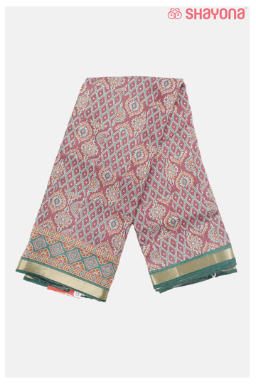 Dark Rose Gold Printed Cotton Saree