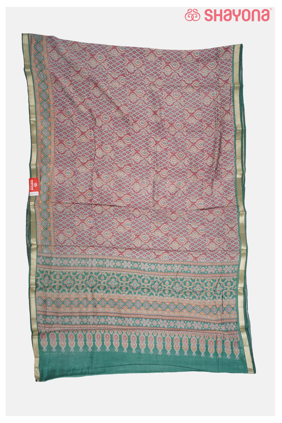 Dark Rose Gold Printed Cotton Saree